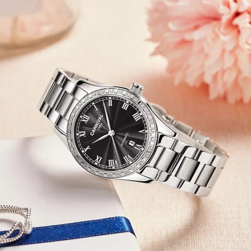 Vista 13 de Reloj mecánico automático para mujer Carnival con banda de acero inoxidable