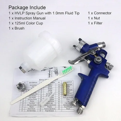 Vista 7 de Tosucs HVLP Pistola rociadora con punta de 1.0mm Pistola rociadora de aire para pulverización de coche Pistola de pintura de alimentación por