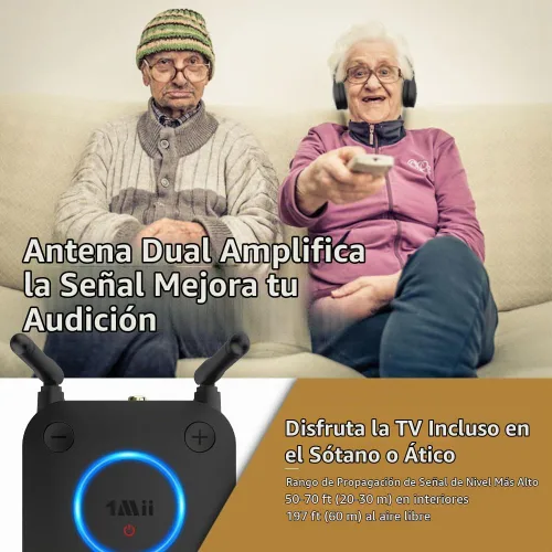 Vista 6 de 1Mii B06TX Transmisor Bluetooth 5.2 para TV a Auriculares/Altavoces Inalámbricos, Adaptador Bluetooth para TV con Control de Volumen, Entradas