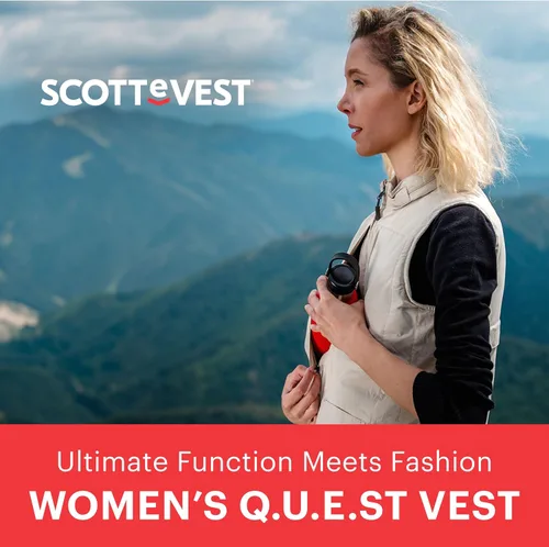 Vista 4 de SCOTTeVEST Q.U.E.S.T. Chaleco de viaje para mujer 42 bolsillos seguros Anti-Pickpocket