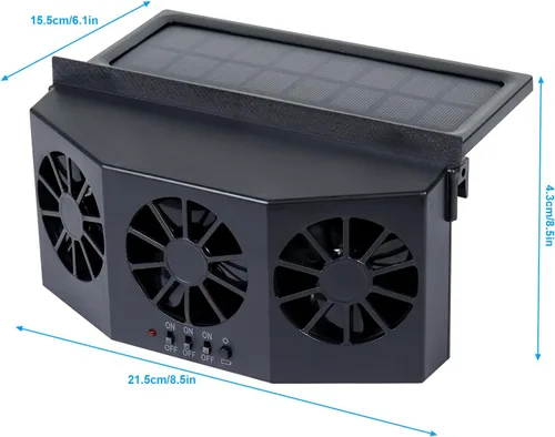 Vista 2 de Unifizz Ventilador de ventana delgada solar Ventilador de escape de coche con tres ventiladores 1.5W ABS negro