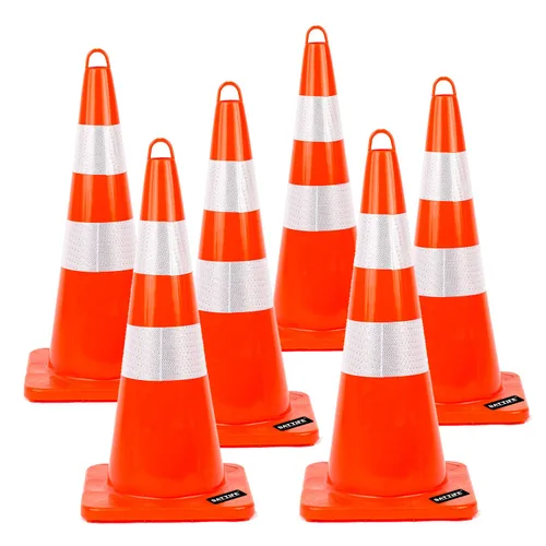 Vista 14 de BATTIFE Paquete de 6 conos de seguridad de tráfico de 18 pulgadas con collares reflectantes, cono de construcción naranja de PVC para el hogar