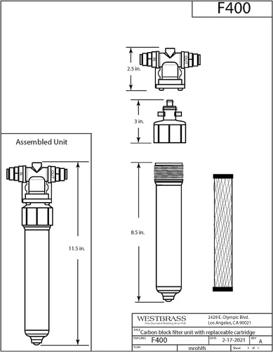 Vista 8 de Westbrass CO127-11 Kit de grifo dispensador de agua fría pura estilo Touch-Flo de 6 pulgadas con unidad de filtro en línea debajo del fregadero y 2