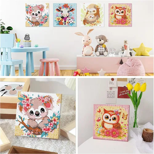 Vista 7 de Paquete de 4 kits de arte de diamantes para niños y adultos principiantes, kits de pintura de diamantes de dibujos animados 5D para niños, kits