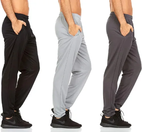 Vista 2 de DARESAY Paquete de 3 pantalones deportivos de entrenamiento para hombre con bolsillos, pantalones deportivos con parte inferior abierta para correr