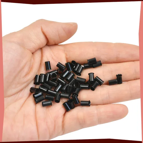 Vista 4 de 200 piezas de 0.134 in de microanillos de eslabones de cuentas de cobre sin silicona para extensiones de cabello (negro)