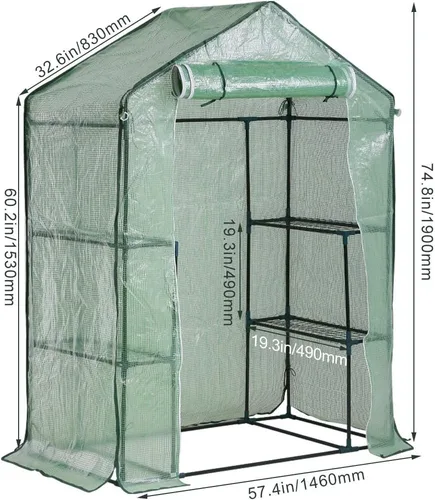Vista 7 de FDW Mini invernadero portátil para interiores y exteriores, 4.9 pies de largo x 2.4 pies de ancho x 6.4 pies de alto, estantes para plantas, toldo