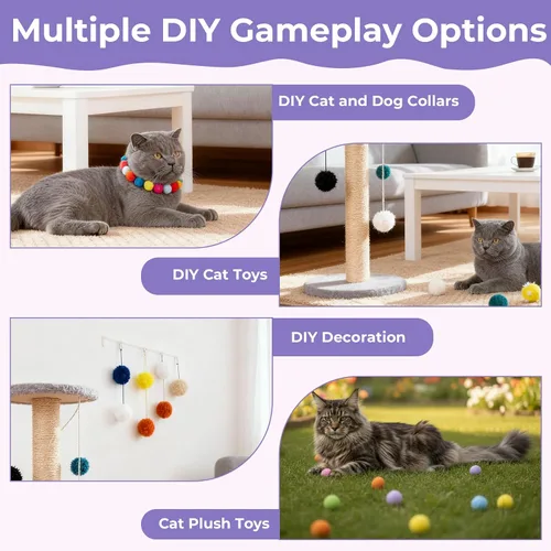 Vista 5 de 100 bolas de juguete para gatos, bolas interactivas de felpa suave de 1 pulgada para gatos peludos gatitos, juguete silencioso para gatos y mascotas