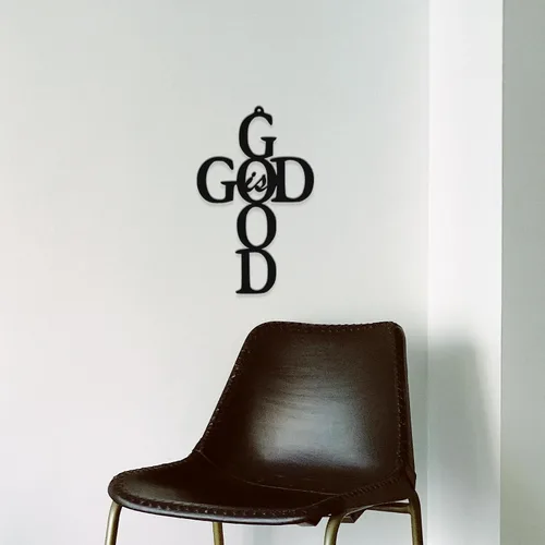 Vista 2 de Dios es bueno Cruz - Arte de pared de metal - 9" X 14" - Negro