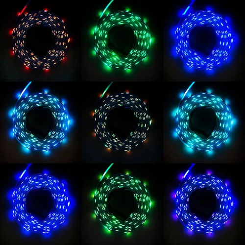 Vista 6 de Tira de luces LED de 16.6 pies (16.4 ft) de color RGB con aplicación y control remoto IR 5050 SMD LED 30 luces por metro para dormitorio, hogar