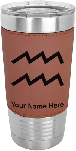 Vista 12 de LaserGram Vaso aislado al vacío de 20 onzas, signo del zodiaco, acuario, grabado personalizado incluido (cuero sintético, estilo béisbol)