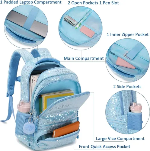 Vista 82 de Juego de mochila para niñas y adolescentes, mochila escolar para niños con bolsa para el almuerzo, estuche para lápices, mochilas escolares