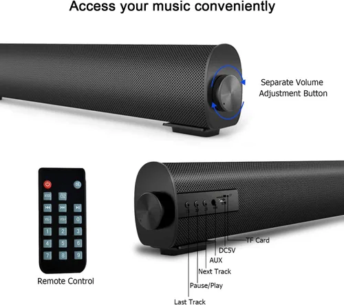 Vista 5 de Barra de Sonido Portátil para TV/PC, Altavoz Bluetooth 5.0 con Cable e Inalámbrico para Interiores y Exteriores con Control Remoto y Cable Coaxial