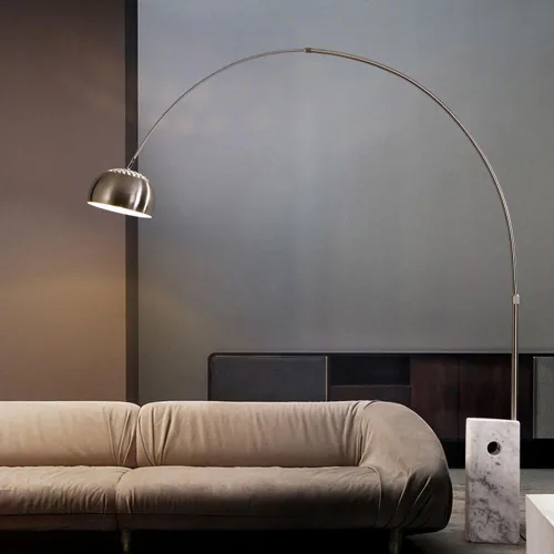 Vista 2 de LITFAD Lámpara de pie moderna de arco de altura flexible con interruptor de pie y base de mármol, luz de pie de acero inoxidable para sala de estar