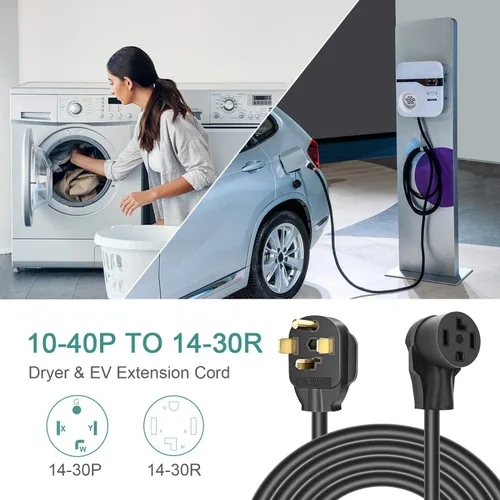 Vista 6 de Rophor Cable de extensión para secadora de 4 puntas, 30 amperios NEMA 14-30P a 14-30R cable de extensión para extensión de alimentación de secadora