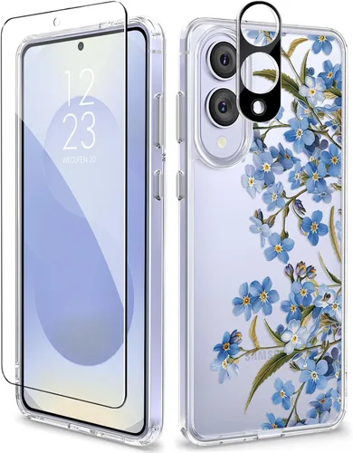 Vista 51 de GVIEWIN Funda protectora para Samsung Galaxy S25, transparente floral, delgada, a prueba de golpes, para mujer, no se pone amarilla, con protector