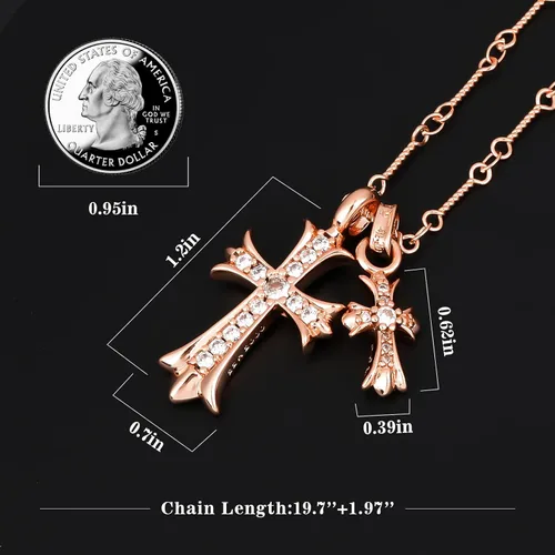 Vista 4 de Collar de cruz chapado en oro de 14 quilatesplata de ley con colgante de doble cruz CZ, collares de cruz de circonita cúbica para mujeres, hombres