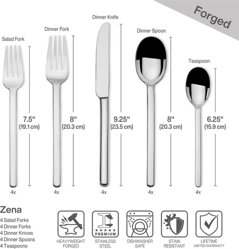 Vista 2 de Mikasa Zena - Juego de cubiertos de acero inoxidable 18/0 de 20 piezas, con tenedores de cena, tenedores de ensalada, cuchillos, cucharas