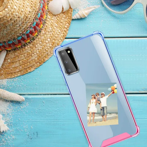 Vista 3 de Funda para Samsung Galaxy S20 - Funda protectora delgada transparente con parachoques de TPU reforzado, a prueba de golpes, color azul y rosa