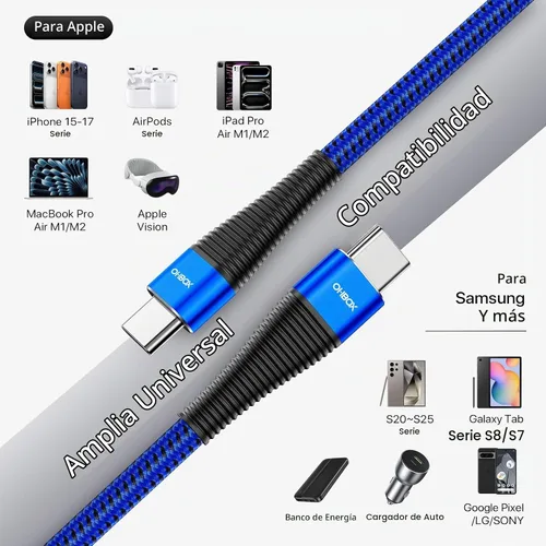 Vista 7 de Cable USB C a USB C de 100 W, paquete de 3 cables USB C a C de carga rápida Azul