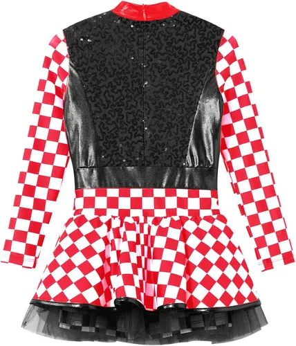 Vista 4 de Oyolan Disfraz de conductor de carreras para niñas, disfraz de piloto de carreras de cosplay, traje de lentejuelas brillantes, disfraz de Halloween