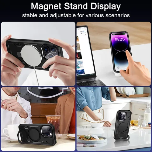 Vista 7 de Funda protectora completa para iPhone 13 Pro de 6.1 pulgadas, compatible con MagSafe, soporte invisible integrado y soporte de anillo, grado MIL