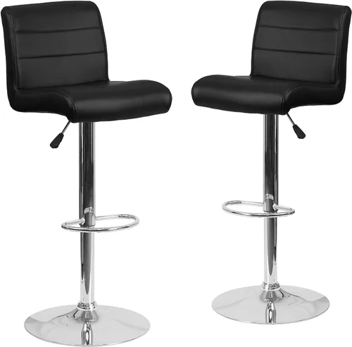 Vista 12 de Flash Furniture Taburete de bar de altura ajustable de vinilo gris contemporáneo con asiento enrollado y base cromada