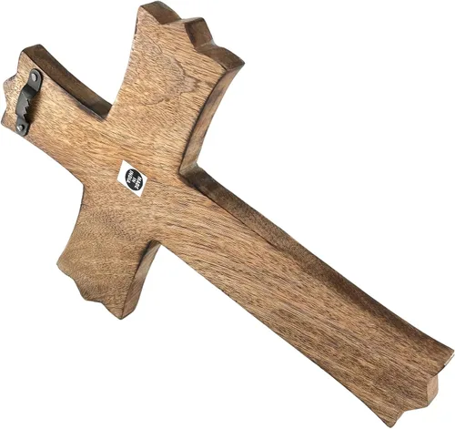 Vista 6 de EARTHLY HOME Crucifijo de pared de madera hecho a mano con tallas a mano para regalos de bautismo, adorno colgante para decoración de pared e
