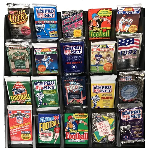 Vista 3 de Colección de 300 tarjetas de fútbol americano sin abrir en paquetes sellados de fábrica de tarjetas de fútbol americano vintage de la NFL de finales
