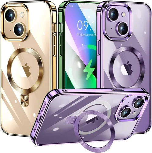 Vista 30 de [Anillo de CD compatible con soporte invisible MagSafe] Funda magnética para iPhone 12 / iPhone 12 Pro, parachoques galvanizado que no se pone Dorado