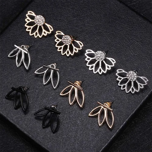 Vista 7 de Juego de 11 pares de aretes de flor de loto para mujeres y niñas, juego para orejas ansitivas, joyería simple y elegante, Diamante de imitación