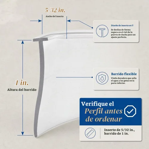 Vista 4 de Prime-Line M 6211 - Barrido inferior para puerta de ducha, tira de 36 pulgadas x 1 pulgada, construcción de vinilo, transparente, 5/32 pulgadas