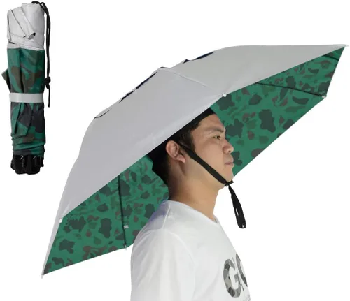 Vista 19 de Sombrero paraguas de pesca plegable ajustable, 37.4” extragrande, con manos libres, 7 nervaduras, impermeable, anti-UV, para pesca, jardinería