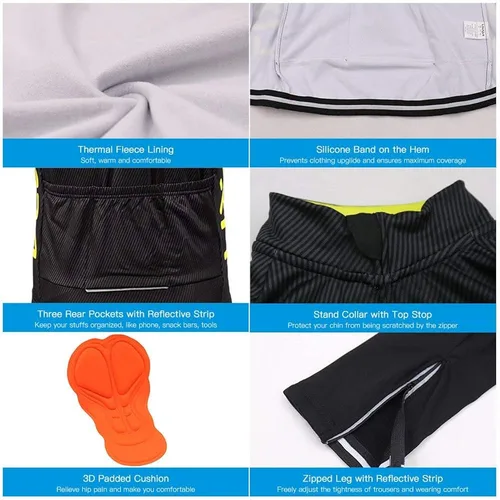 Vista 7 de Lixada Camiseta de ciclismo para hombre de forro polar térmico de manga larga para bicicleta de montaña carretera y bicicleta pantalones acolchados