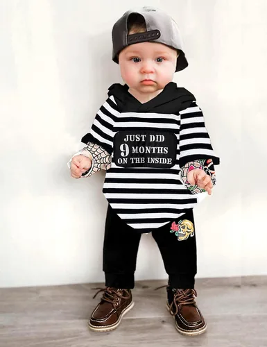 Vista 3 de Ropa de bebé niño suéter con capucha pantalones de bebé 2 piezas conjunto de ropa de regalo