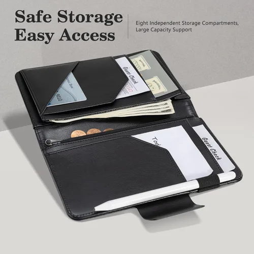 Vista 3 de CoBak Libreta para servidores de alta calidad: organizador de cartera de camarero de 5.12 x 7.91 pulgadas en piel auténtica, con 8 bolsillos