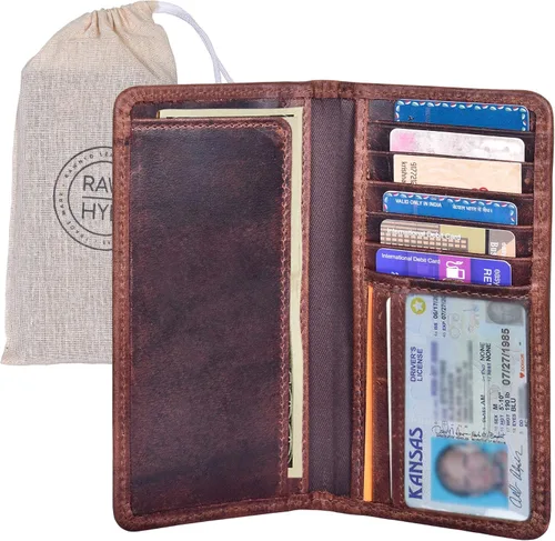 Vista 4 de RAW HYD - Cartera larga de cuero para hombres Funda de chequera doble un gran regalo para hombres