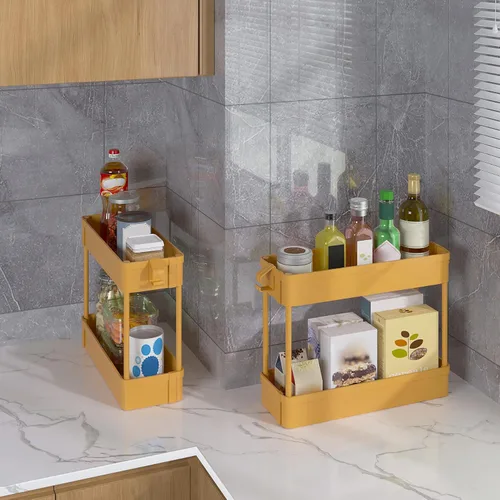 Vista 7 de Organizador de almacenamiento para debajo del fregadero, cesta de almacenamiento de 2 niveles para debajo del baño, carrito de almacenamiento