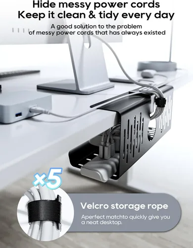 Vista 5 de NODOCA Bandeja de gestión de cables para debajo del escritorio sin perforación, gestión de cables de 14'', abrazadera sin perforaciones, bandeja