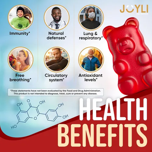 Vista 2 de JOYLI - Gomitas de quercetina – Quercetina con bromelina zinc vitamina C y vitamina D3 – Suplemento de quercetina de 500 mg para el sistema