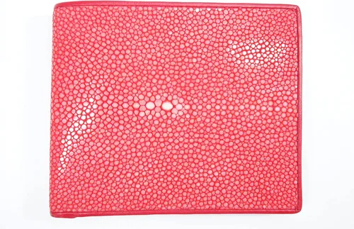 Vista 3 de Pelgio Cartera plegable de piel de Stingray Shagreen pulida genuina, Rojo Carrmine, Plegable