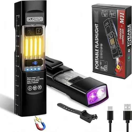 Vista 8 de Linterna EDC recargable de 365 nm con RGB, mini linterna LED magnética de 1500 lúmenes, linterna de bolsillo con memoria de modo para trabajar