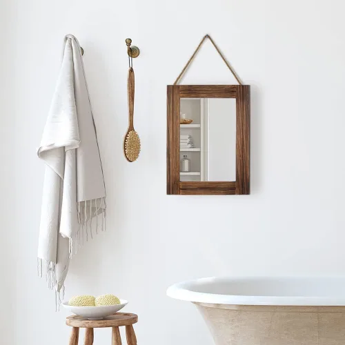 Vista 2 de Espejo de pared con marco de madera rústica de 16.0 x 12.0 pulgadas, con cuerda para colgar para decoración de casa de campo, para entrada