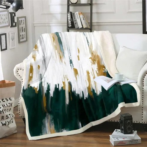 Vista 30 de Erosebridal Manta de sherpa moderna para niños y adolescentes, color naranja, verde azulado, negro, manta para silla, manta de forro polar con rayas