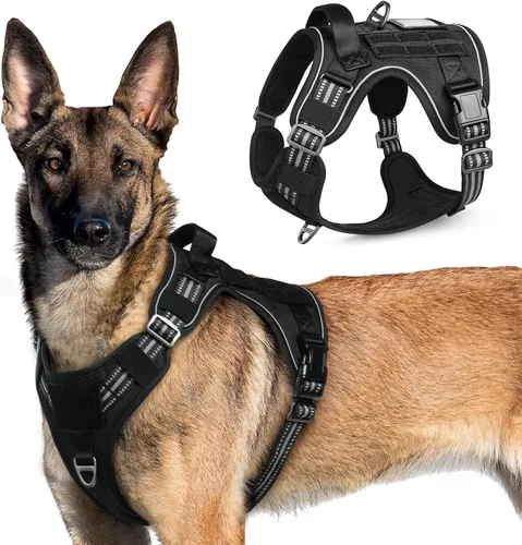 Vista 64 de rabbitgoo Arnés táctico para perros pequeños, chaleco de servicio militar sin tirones con asa y Molle, de fácil control para entrenar y caminar