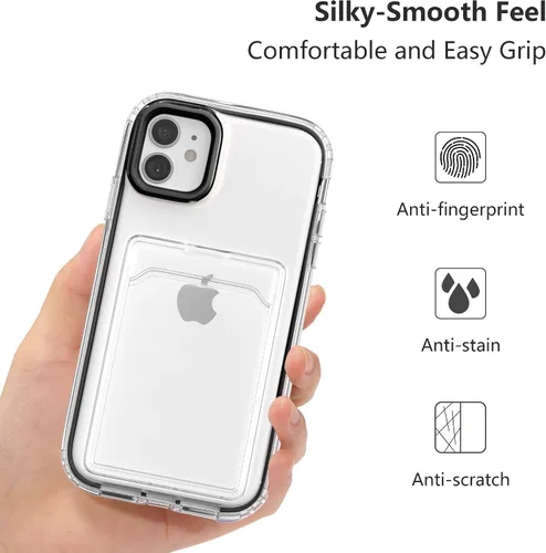 Vista 5 de ZCDAYE Funda transparente para iPhone 12 (6.1 pulgadas), funda delgada suave TPU a prueba de golpes con tarjetero - Negro