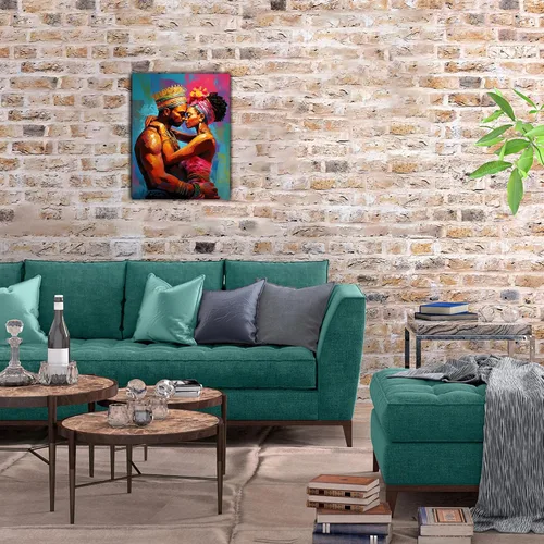 Vista 18 de Arte de pared afroamericano, decoración de rey y reina bailarín negro para sala de estar, arte de pareja de amor negro para dormitorio, lienzo