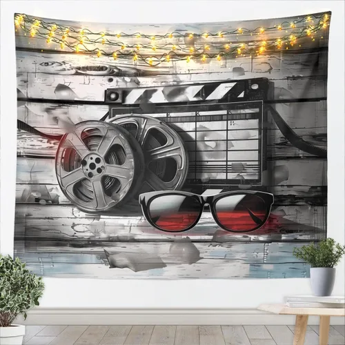 Vista 13 de Homewish Theater Cinema Poster Tapestry,Retro Movie Wall Hanging Art Popcorn Wall Blankets Movie Night Poster Tapestries for Kids Teens Girls Boys