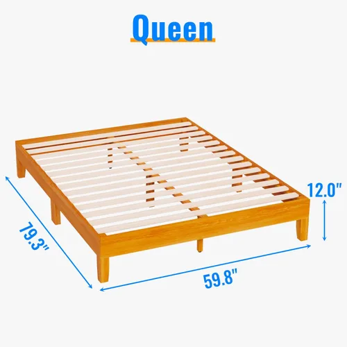 Vista 2 de PayLessHere Marco de cama de madera con plataforma tamaño Queen, sin cabecero, no necesita somier, listones de madera, soporte sin ruido, fácil