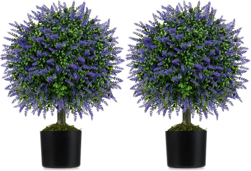 Vista 14 de Goplus Árbol de bola de cedro artificial de 21.5 pulgadas, juego de 2 plantas artificiales en maceta, arbustos artificiales con maceta de cemento